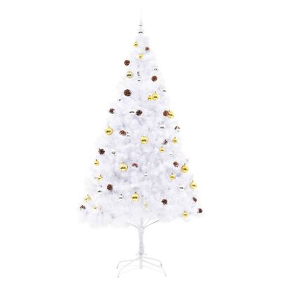 vidaXL Umjetno božićno drvce s kuglicama i LED svjetlima bijelo 210 cm