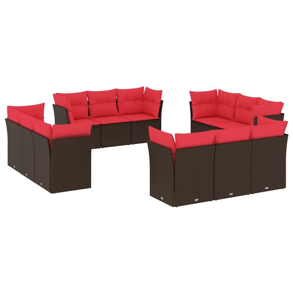 vidaXL 12-dijelni set vrtnih sofa od poliratana s jastucima smeđi