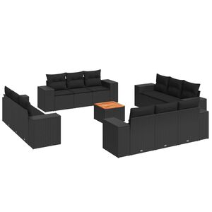 vidaXL 13-dijelni set vrtnih sofa s jastucima poliratan crni