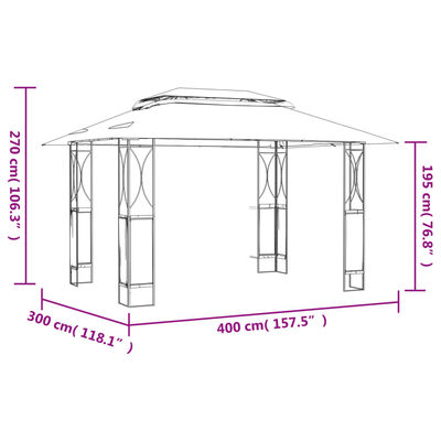 vidaXL Sjenica s krovom antracit 400 x 300 x 270 čelična