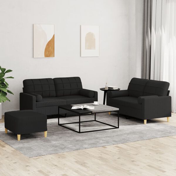 vidaXL 3-dijelni set sofa s jastucima crni od mikrovlakana