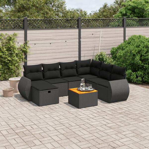 vidaXL 8-dijelni set vrtnih sofa od poliratana s jastucima crni