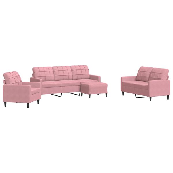 vidaXL 4-dijelni set sofa s jastucima ružičasti bar&scaron;unasti