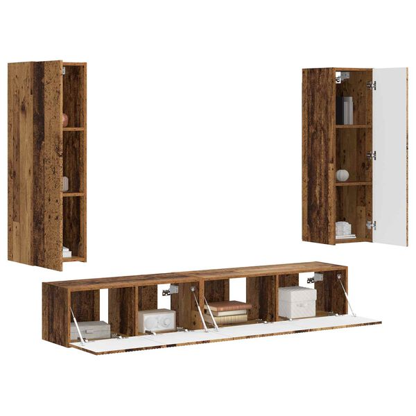 vidaXL Set TV komoda Zidne 3 pcs Staro drvo Konstruirano drvo