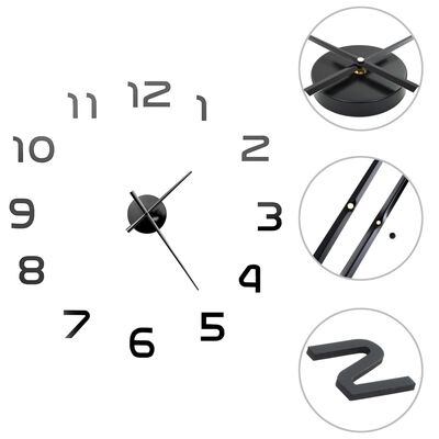 vidaXL 3D zidni sat moderni dizajn 100 cm XXL crni
