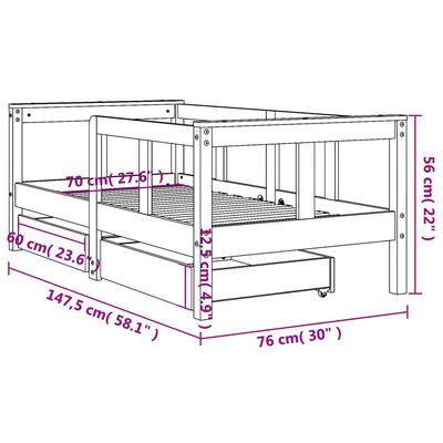 vidaXL Okvir za dječji krevet s ladicama 70x140 cm od masivne borovine