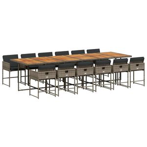 vidaXL 13-dijelni vrtni blagovaonski set s jastucima poliratan sivi