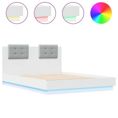 vidaXL Okvir kreveta s uzglavljem i LED svjetlima bijeli 135 x 190 cm