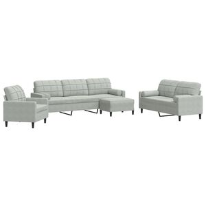 vidaXL 4-dijelni set sofa s jastucima svjetlosivi bar&scaron;unasti