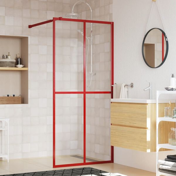 vidaXL Stijenka za walk-in tu&scaron; sa staklom ESG crvena 80 x 195 cm