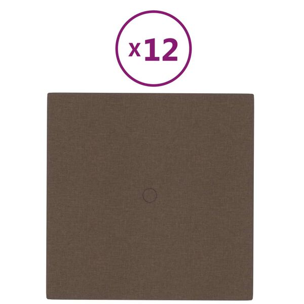 vidaXL Zidne ploče od tkanine 12 kom smeđe 30 x 30 cm 1,08 m&sup2;