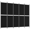 vidaXL Sobna pregrada s 5 panela crna 250x200 cm od tkanine