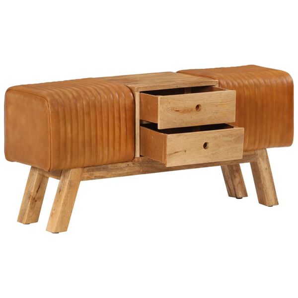 vidaXL Gimnastička klupa smeđa 107 cm od prave kozje kože i drva manga