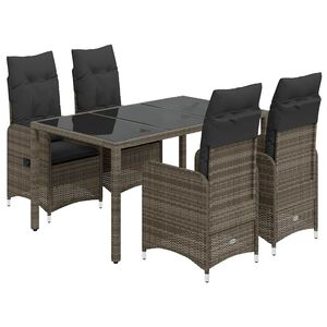vidaXL 5-dijelni vrtni bistro set od poliratana s jastucima sivi