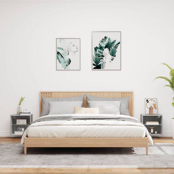 vidaXL Noćni ormarići s LED svjetlima zidni 2 kom siva boja betona