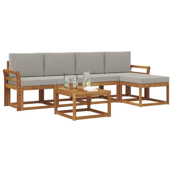 vidaXL Set vanjskih sofa s jastukom 6 pcs Prirodna i svijetlo siva