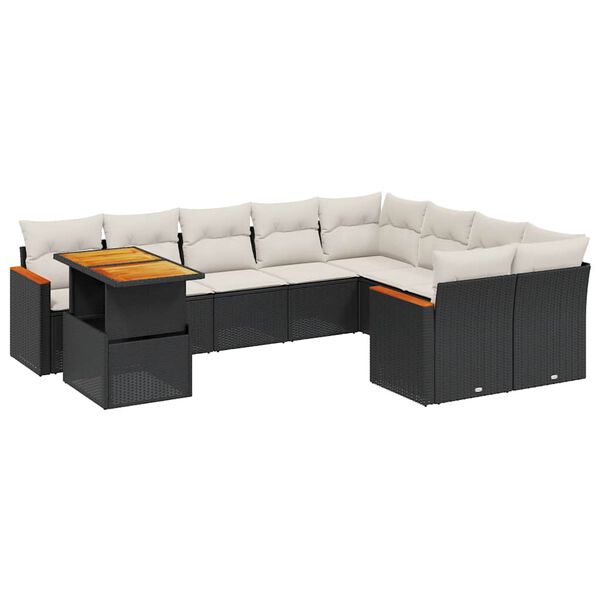 vidaXL 10-dijelni set vrtnih sofa s jastucima crni od poliratana