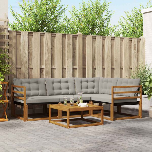 vidaXL Set vanjskih sofa s jastukom 5 pcs Prirodna i svijetlo siva