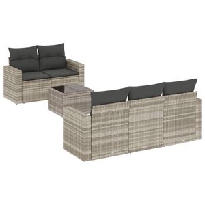 vidaXL 6-dijelni set vrtnih sofa od poliratana s jastucima svjetlosivi