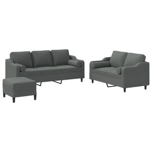 vidaXL 3-dijelni set sofa s jastucima tamnosivi od tkanine