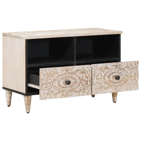 vidaXL TV ormar s pohranom Bijelo 70 x 33,5 x 46 cm Čvrsto drvo manga