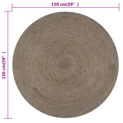 vidaXL Ručno rađeni tepih od jute okrugli 150 cm sivi