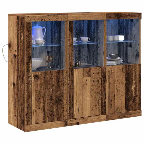 vidaXL LED komoda 3 pcs Staro drvo 123 x 37 x 100 cm Konstruirano drvo