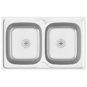 vidaXL Kuhinjski sudoper s dva korita srebrni 800x500x155 mm čelični