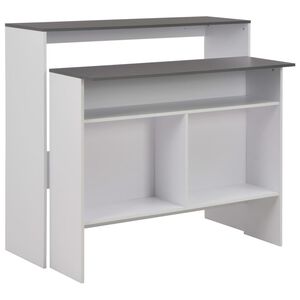 vidaXL Barski stol s 2 stolne ploče bijelo-sivi 130 x 40 x 120 cm