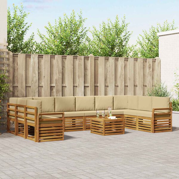vidaXL Sekcijska garnitura 11 pcs Prirodna i bež Čvrsto drvo akacije