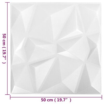 vidaXL 3D zidni paneli 48 kom 50 x 50 cm dijamantno bijeli 12 m²