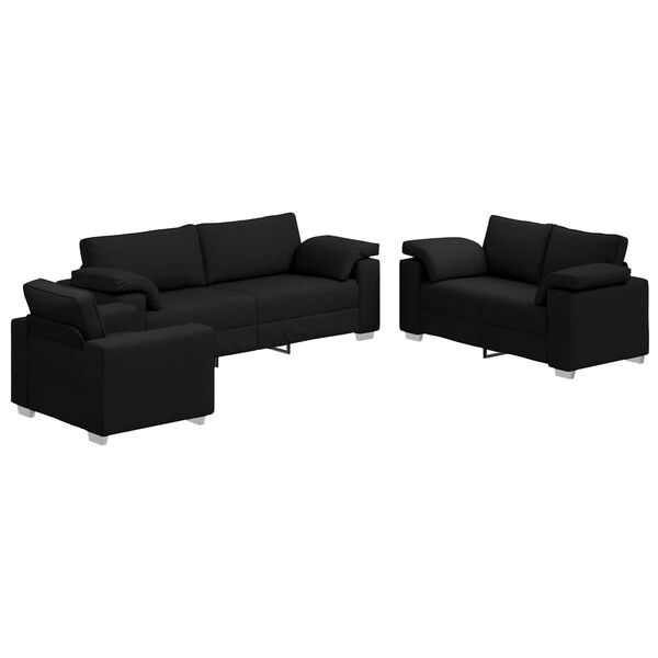 vidaXL Sofa 3 pcs Crna Platnasta tkanina