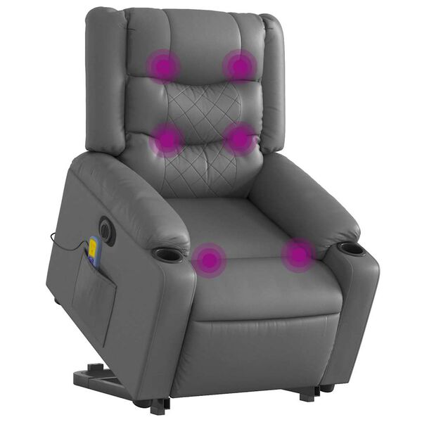vidaXL Električni masažni naslonjač na podizanje od umjetne kože siva