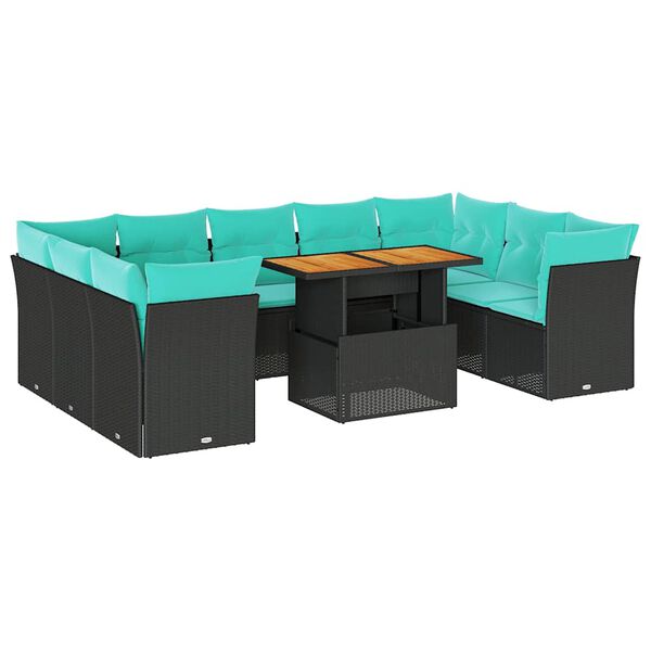 vidaXL 10-dijelni set vrtnih sofa s jastucima crni od poliratana