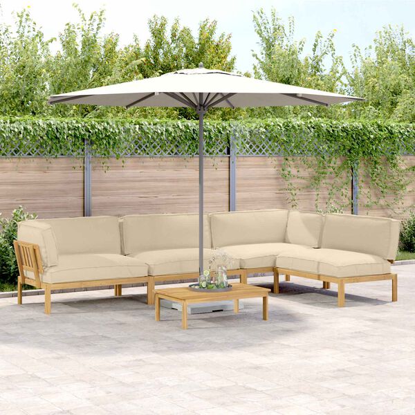 vidaXL Set sofe s jastukom Jednobojno 5 pcs Bež Čvrsto drvo akacije