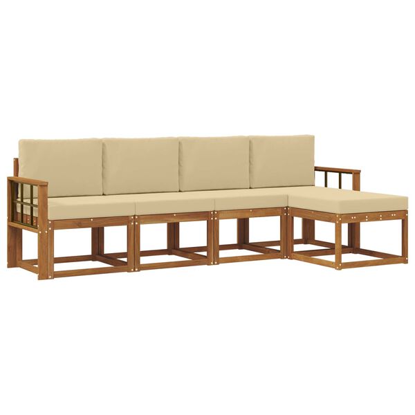 vidaXL Set vanjskih sofa 5 pcs Prirodna i bež Čvrsto drvo akacije
