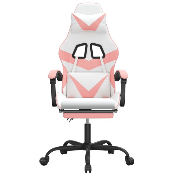 vidaXL Okretna igraća stolica s osloncem umjetna koža bijelo-ružičasta