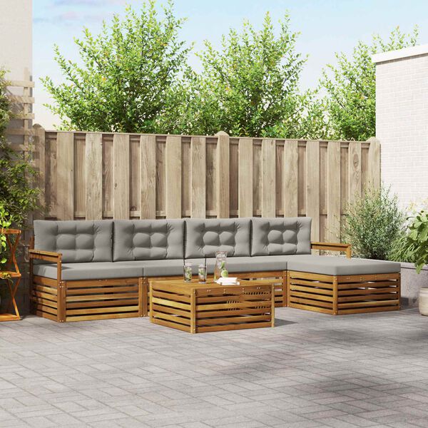 vidaXL Set vanjskih sofa s jastukom 6 pcs Prirodna i svijetlo siva