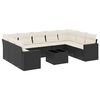 vidaXL 10-dijelni set vrtnih sofa s jastucima crni od poliratana