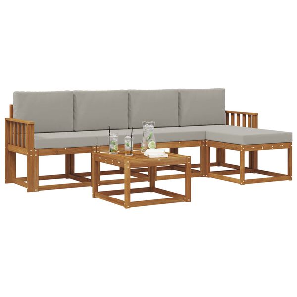vidaXL Set vanjskih sofa s jastukom 6 pcs Prirodna i svijetlo siva