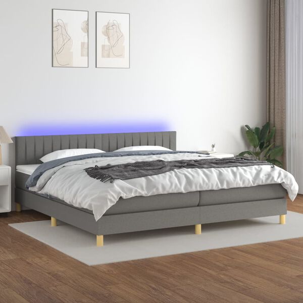 vidaXL Krevet box spring s madracem LED tamnosivi 200x200 cm tkanina