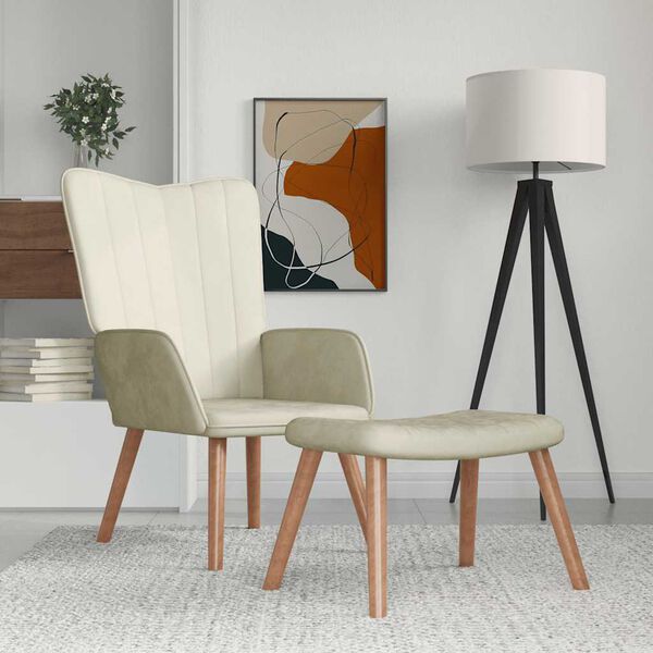 vidaXL Stolica za opu&scaron;tanje s osloncem za noge krem bijela bar&scaron;unasta