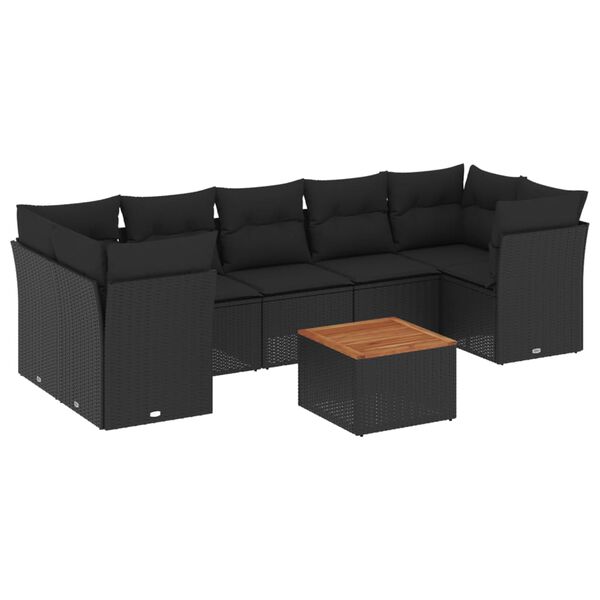 vidaXL 8-dijelni set vrtnih sofa od poliratana s jastucima crni