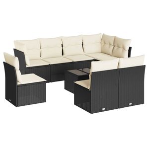 vidaXL 9-dijelni set vrtnih sofa s jastucima crni od poliratana