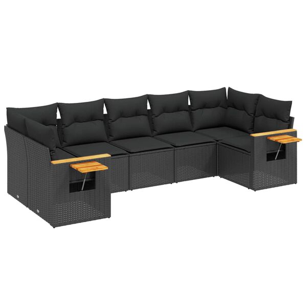 vidaXL 7-dijelni set vrtnih sofa od poliratana s jastucima crni