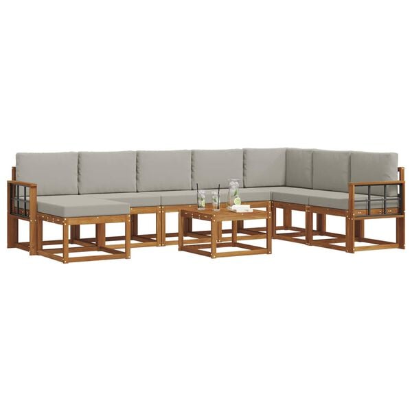 vidaXL Set vanjskih sofa s jastukom 9 pcs Prirodna i svijetlo siva
