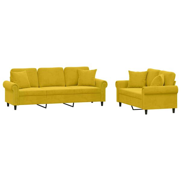 vidaXL 2-dijelni set sofa s jastucima žuti bar&scaron;unasti