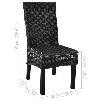 vidaXL Blagovaonske stolice od kubu ratana i drva manga 2 kom crne