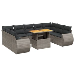 vidaXL 10-dijelni set vrtnih sofa od poliratana s jastucima sivi