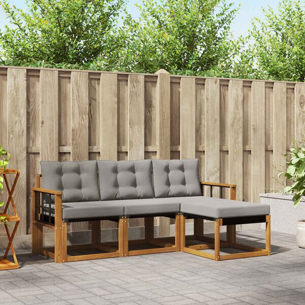 vidaXL Set vanjskih sofa s jastukom 4 pcs Prirodna i svijetlo siva